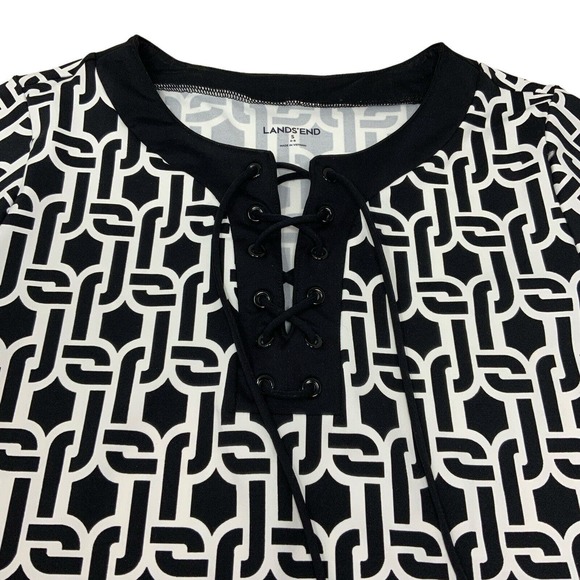 Lands' End Women’s Size Small Black White Lace Up Chest Geometric Dress - Picture 6 of 13